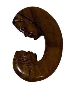 VTG Hand Carved Wood Madonna and Child Plaque Philippine Folk Art Crescent Moon